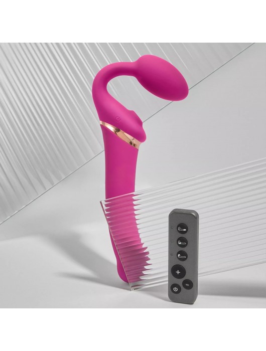 Ярко-розовый безремневой страпон Multi Orgasm Bendable Strap-On size XL с клиторальной стимуляцией - Strap-on-me - купить с доставкой в Березниках