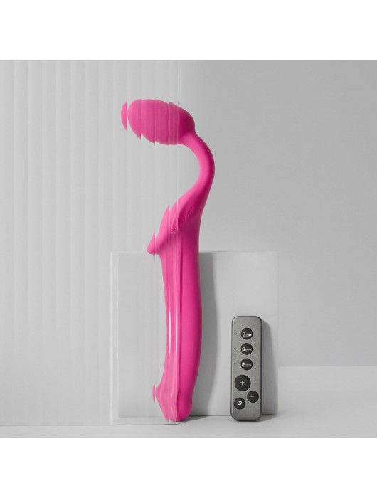 Ярко-розовый безремневой страпон Strap-on-me Vibrating Bendable Strap-On size L - Strap-on-me - купить с доставкой в Березниках