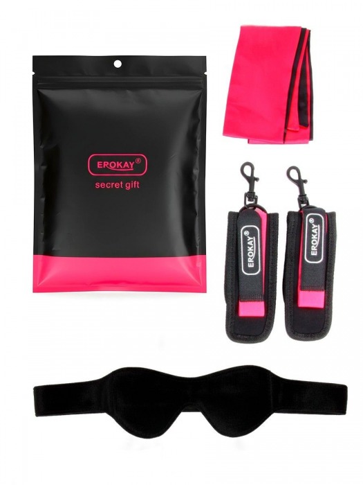 Черно-розовый эротический набор: маска, наручники и повязка - Erokay - купить с доставкой в Березниках