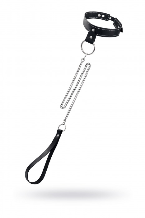 Черный узкий однослойный ошейник с серебристым поводком-цепочкой - Pecado - купить с доставкой в Березниках