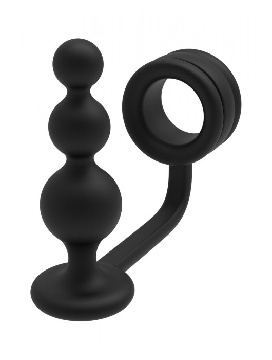 Черное эрекционное кольцо с анальной елочкой Cockring With Beaded Anal Plug - Dream Toys - в Березниках купить с доставкой