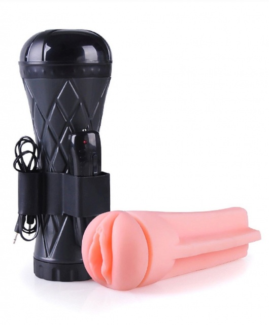 Телесный мастурбатор-вагина в черной колбе с вибрацией - Boys of Toys - в Березниках купить с доставкой