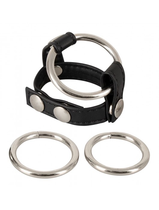 Подхват для мошонки с 3 съемными эрекционными кольцами Leder-Riemen - Orion - в Березниках купить с доставкой