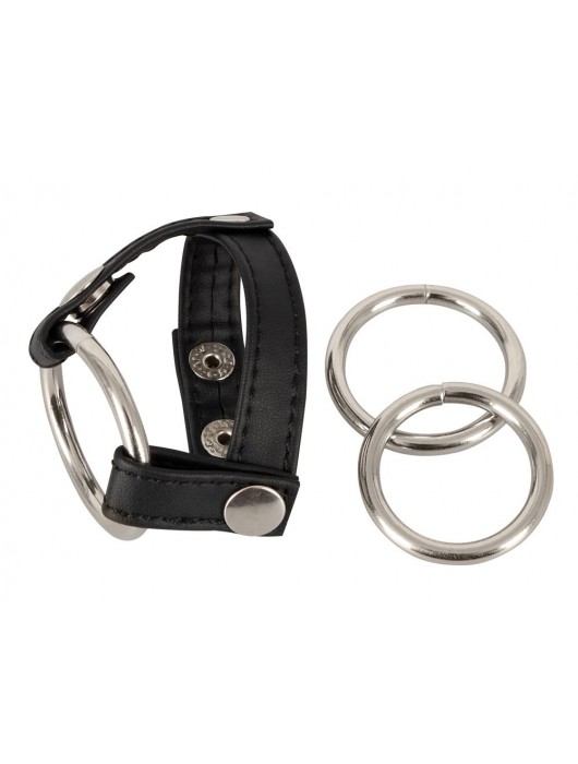 Подхват для мошонки с 3 съемными эрекционными кольцами Leder-Riemen - Orion - в Березниках купить с доставкой