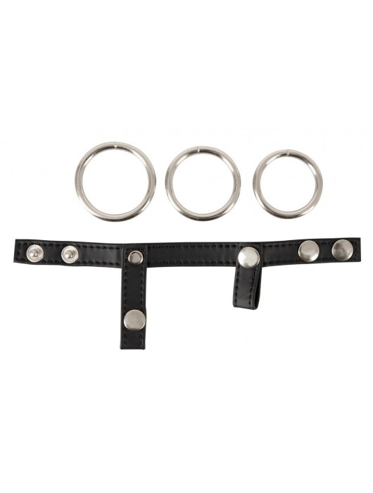 Подхват для мошонки с 3 съемными эрекционными кольцами Leder-Riemen - Orion - в Березниках купить с доставкой