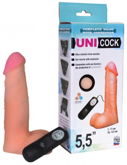 Фаллическая насадка Харнесс UNICOCK 5,5  с вибрацией - 17 см. - LOVETOY (А-Полимер) - купить с доставкой в Березниках