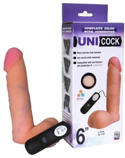 Фаллическая насадка Харнесс UNICOCK 6  с вибрацией - 18 см. - LOVETOY (А-Полимер) - купить с доставкой в Березниках