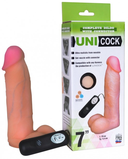 Фаллическая насадка Харнесс UNICOCK 7  с вибрацией - 19 см. - LOVETOY (А-Полимер) - купить с доставкой в Березниках