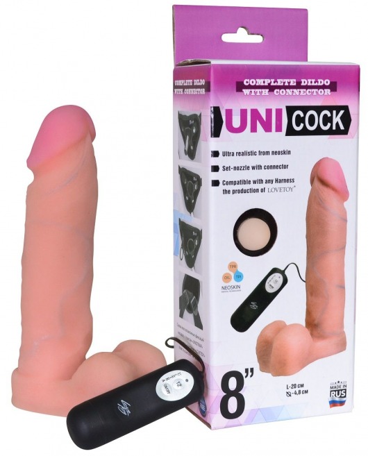 Фаллическая насадка Харнесс UNICOCK 8  с вибрацией - 20 см. - LOVETOY (А-Полимер) - купить с доставкой в Березниках