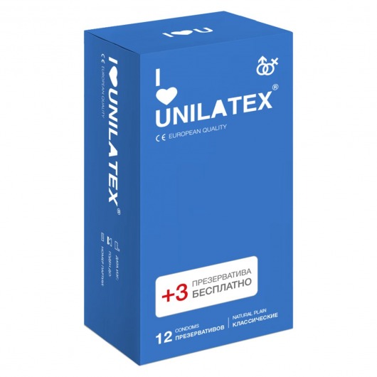 Классические презервативы Unilatex Natural Plain - 12 шт. + 3 шт. в подарок - Unilatex - купить с доставкой в Березниках