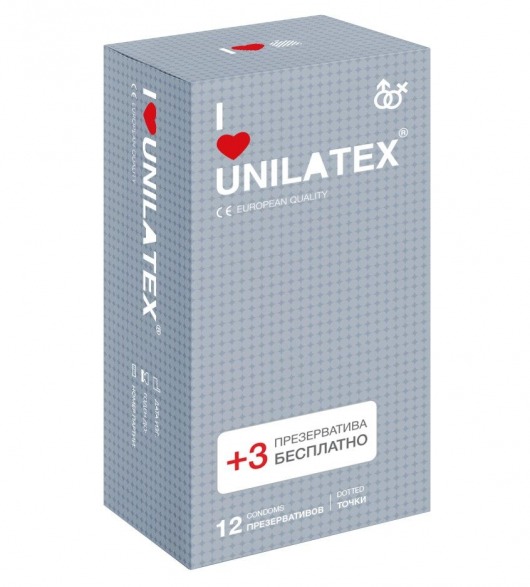 Презервативы с точками Unilatex Dotted - 12 шт. + 3 шт. в подарок - Unilatex - купить с доставкой в Березниках