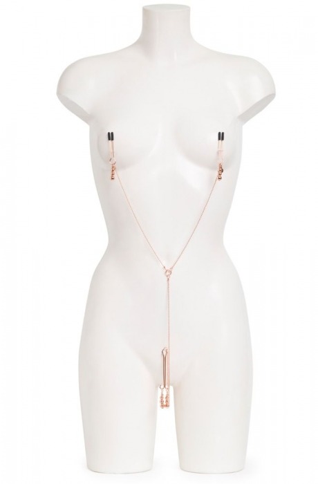 Золотистые зажимы для сосков и клитора All Sensation Nipple and Clitoral Chain - Fifty Shades of Grey - купить с доставкой в Березниках