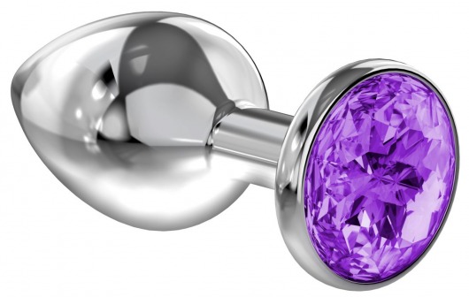 Малая серебристая анальная пробка Diamond Purple Sparkle Small с фиолетовым кристаллом - 7 см. - Lola Games - купить с доставкой в Березниках