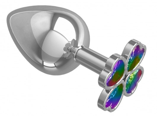 Серебристая анальная пробка-клевер с радужным кристаллом - 9,5 см. - Джага-Джага - купить с доставкой в Березниках