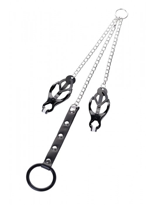 Черно-серебристые зажимы для сосков с кольцом для пениса TOYFA Metal - ToyFa - купить с доставкой в Березниках