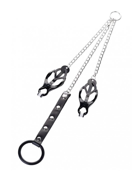 Черно-серебристые зажимы для сосков с кольцом для пениса TOYFA Metal - ToyFa - купить с доставкой в Березниках