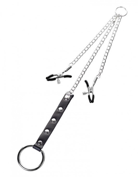 Серебристо-чёрные зажимы для сосков с кольцом для пениса TOYFA Metal - ToyFa - купить с доставкой в Березниках